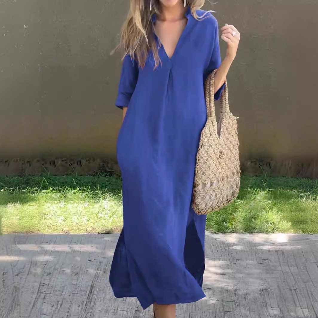 Maxi dress for women with high V-neck and relaxed fit Lune London