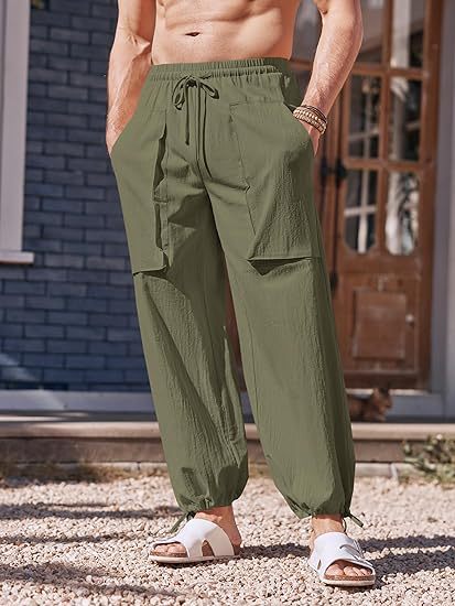 Lune London Men's Loose Summer Pants with Elastic Waist and Pockets