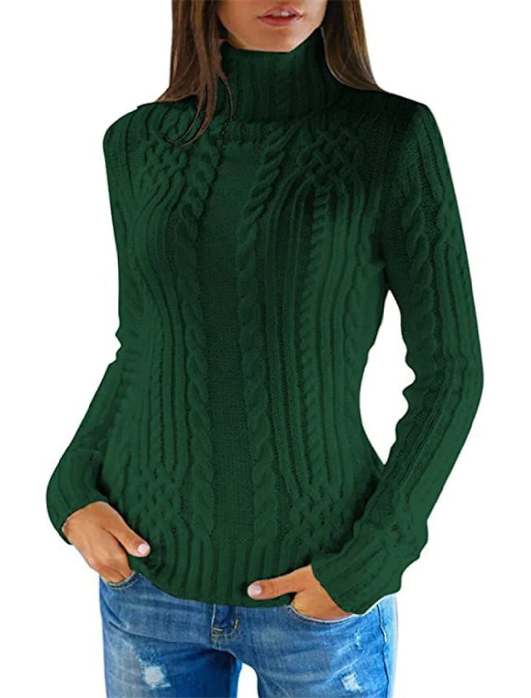 Women's Turtleneck Sweater with Cable Pattern and Comfortable Fit Lune London