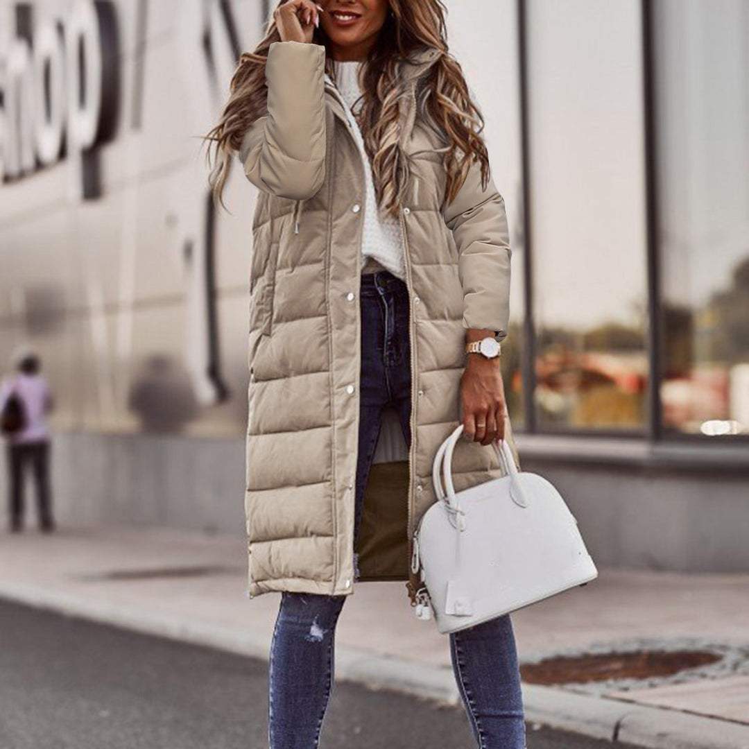 Ladies Long Long Down Jacket with High Collar and Practical Chic Pockets