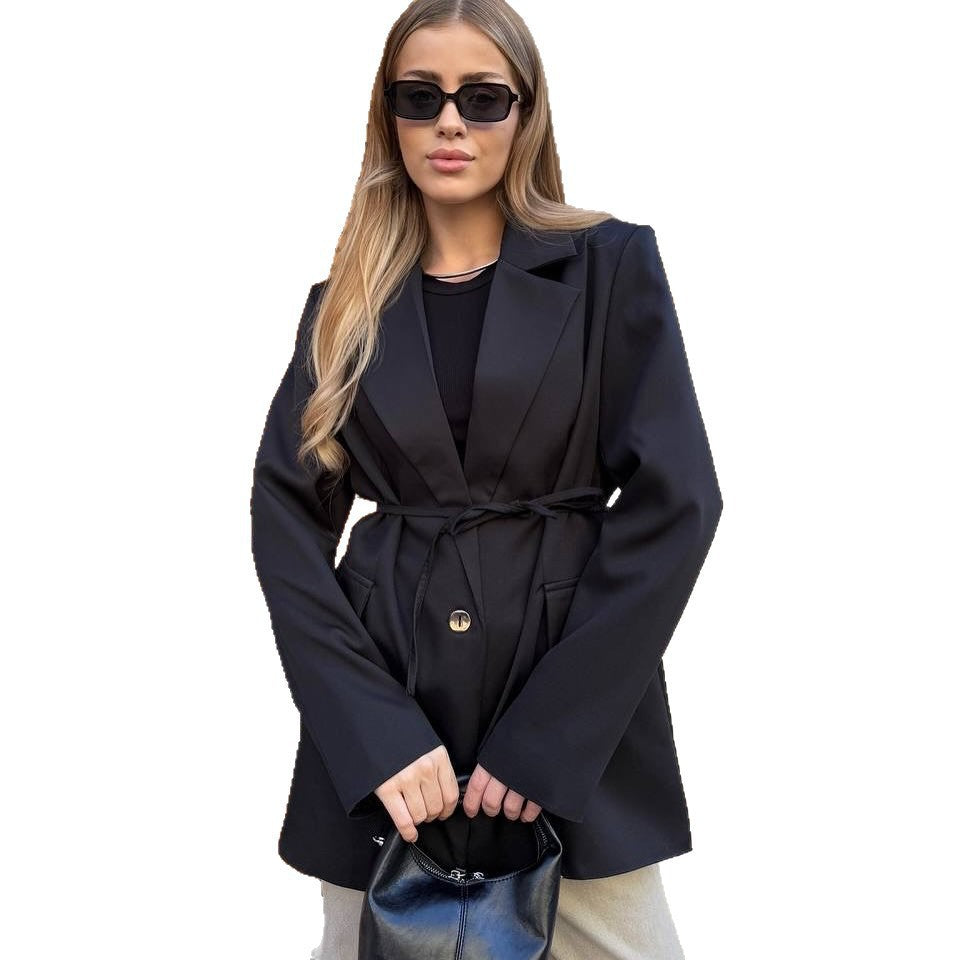 Veste blazer surdimensionnée à la mode pour femmes avec ceinture à la taille Chic & Stil