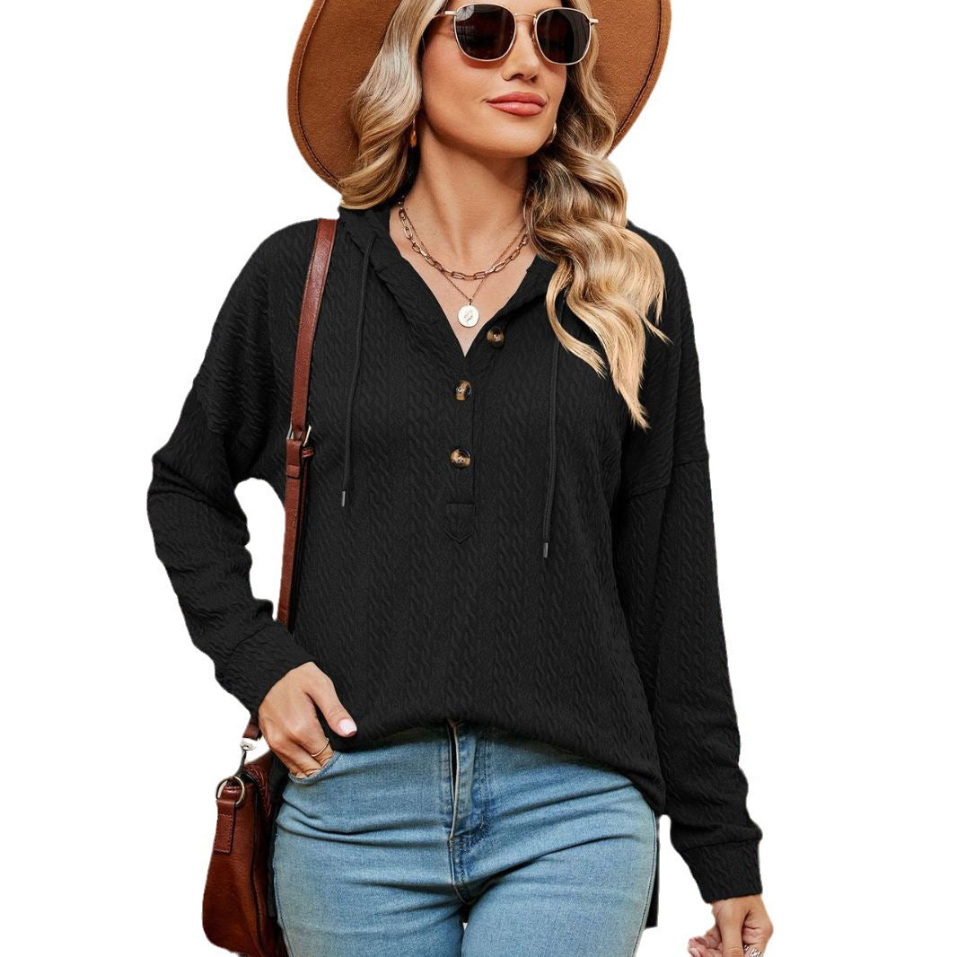 Casual women's sweater with button details and hood Lune London