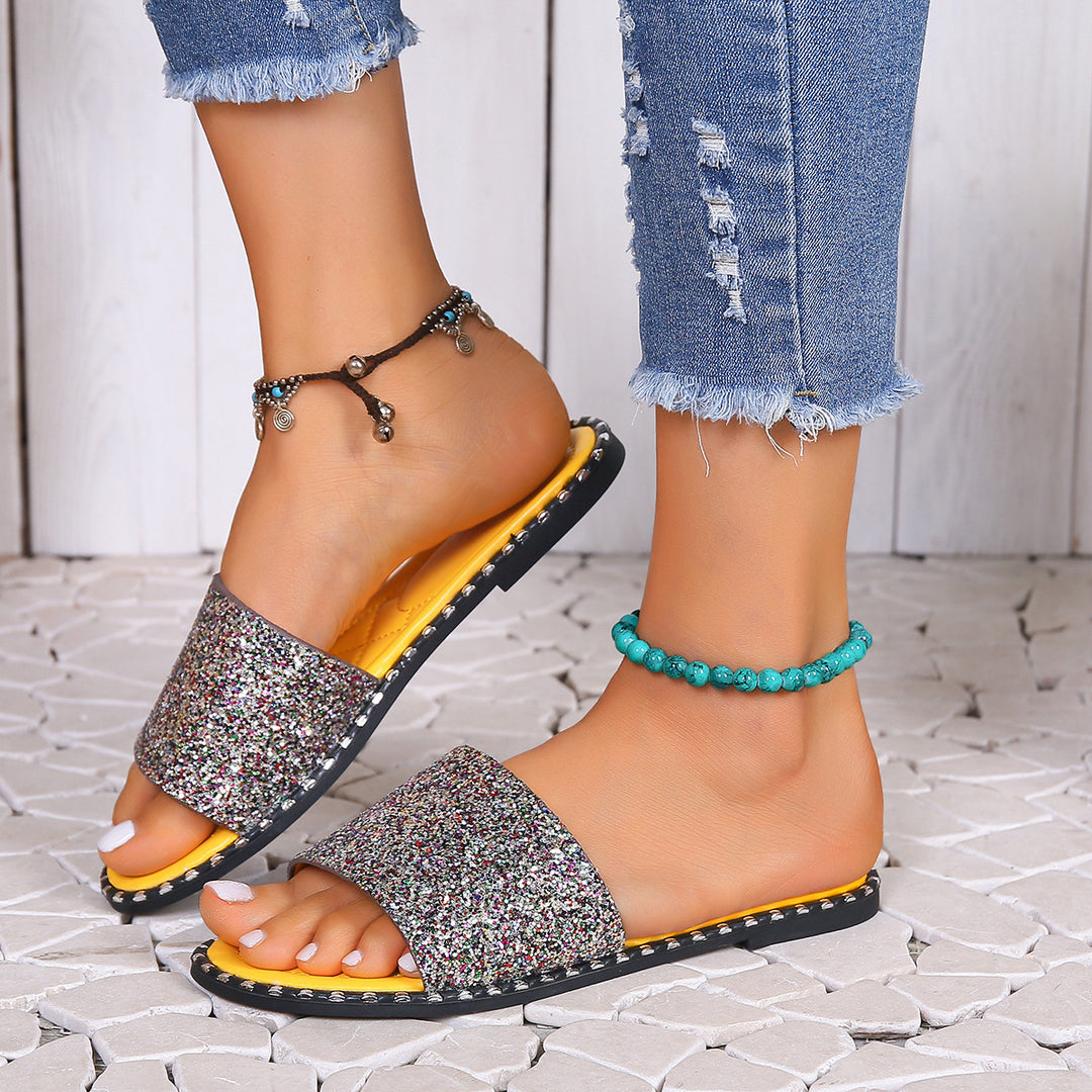 Glamorous rhinestone slide sandals for women Lune London