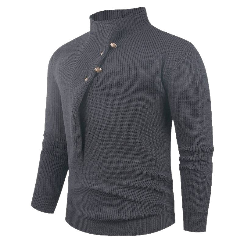 Knitted sweater for men with a modern high collar and decorative buttons Lune London