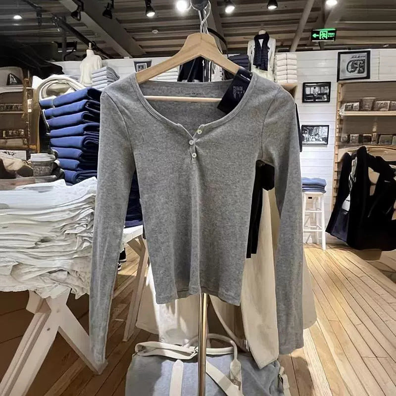 Chemise Henley à manches longues pour femmes en mélange de coton doux Chic & Stil