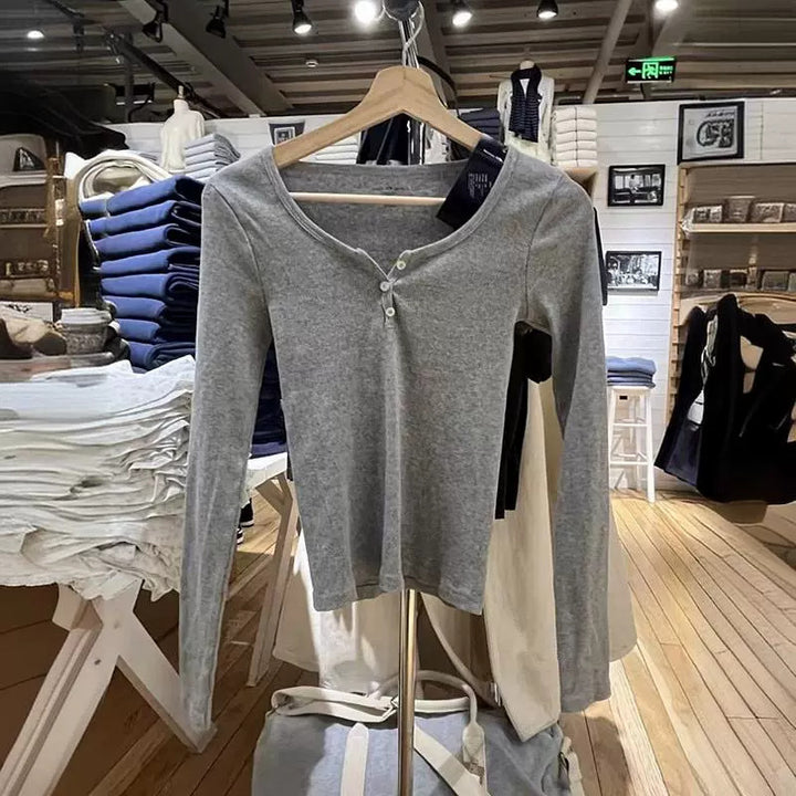 Chemise Henley à manches longues pour femmes en mélange de coton doux Chic & Stil
