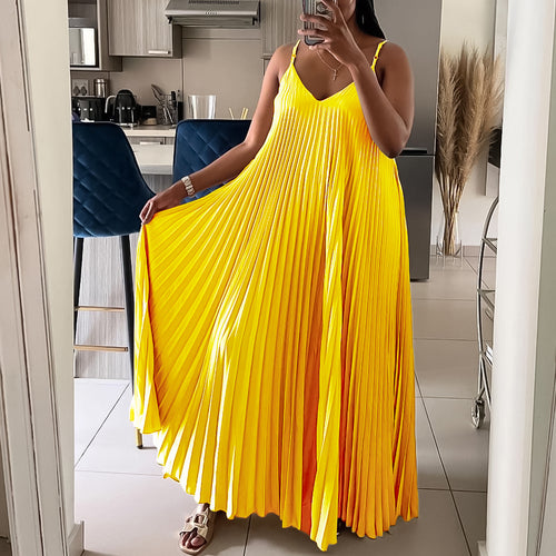 Maxi dress for women with pleated design and spaghetti straps Lune London