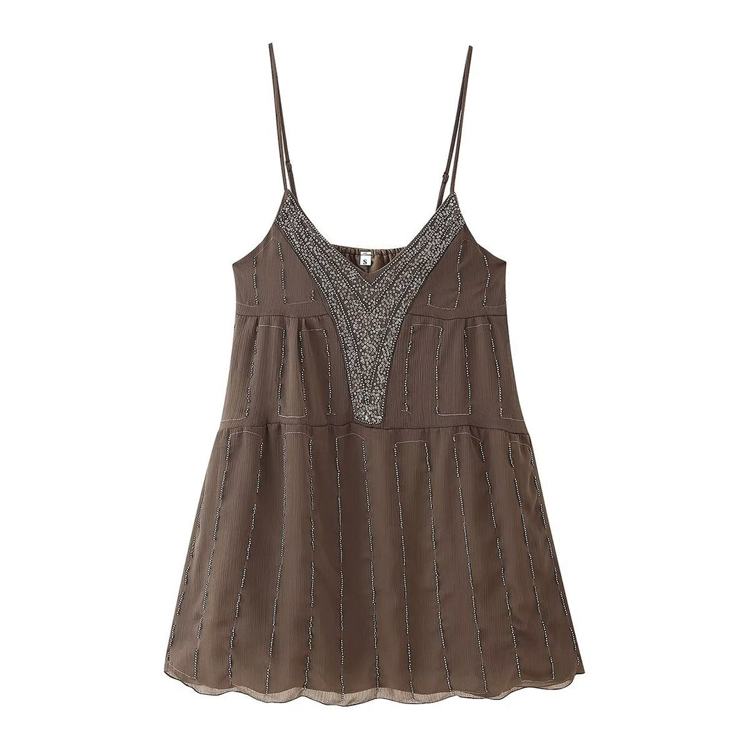 Summer dress for women with an elegant V-neckline and refined ruffle details Lune London