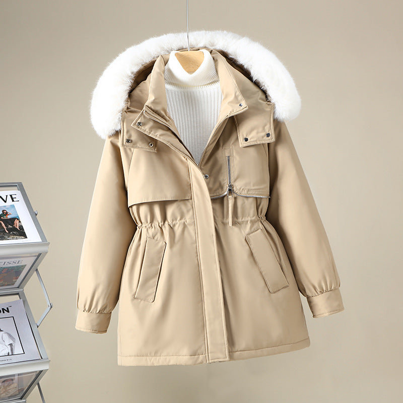 Functional winter jacket for women with removable hood and faux fur trim Lune London