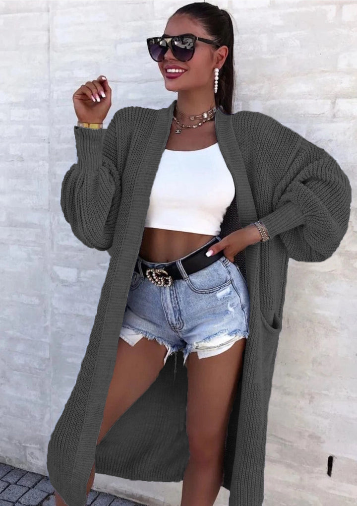 Manteau long en tricot pour femmes avec manches larges et poches Chic & Stil