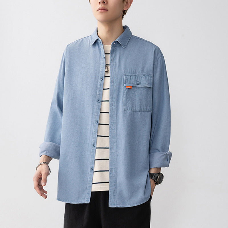 Men's denim shirt with applied chest pocket Lune London