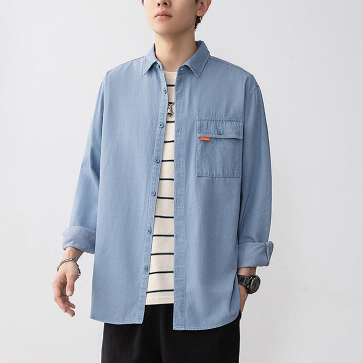 Men's denim shirt with applied chest pocket Lune London
