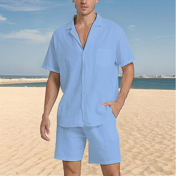 Casual short sleeve shirt for men with textured design and matching shorts Lune London