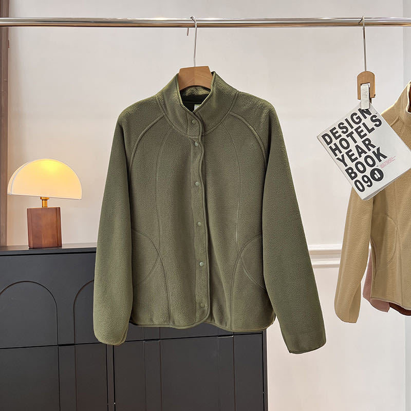 Veste en polaire pour femmes avec col montant et boutons-pression Chic & Stil