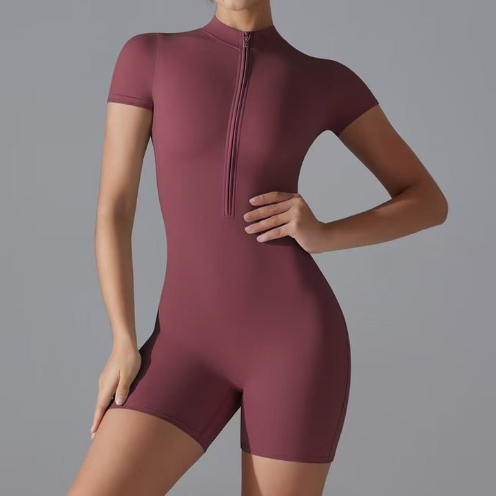 Ladies short-sleeve sporty jumpsuit with zipper Lune London