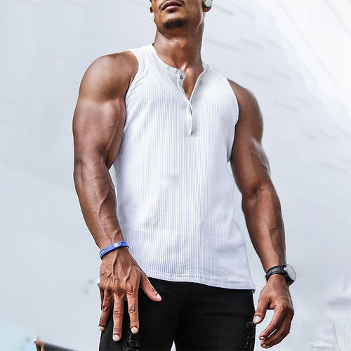 Men's sleeveless sports tank top with button placket and breathable fabric Lune London