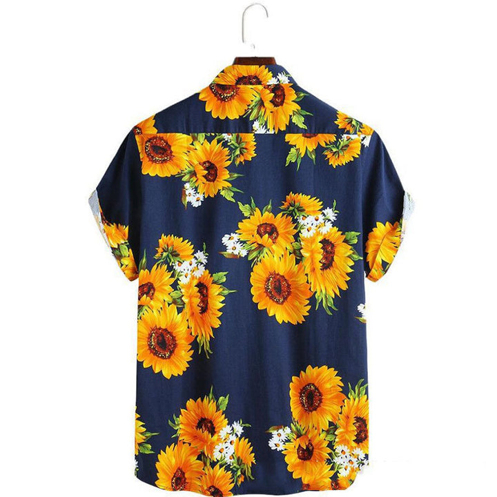 Short sleeve shirt for men with colorful sunflower pattern and lightweight cotton fabric Lune London