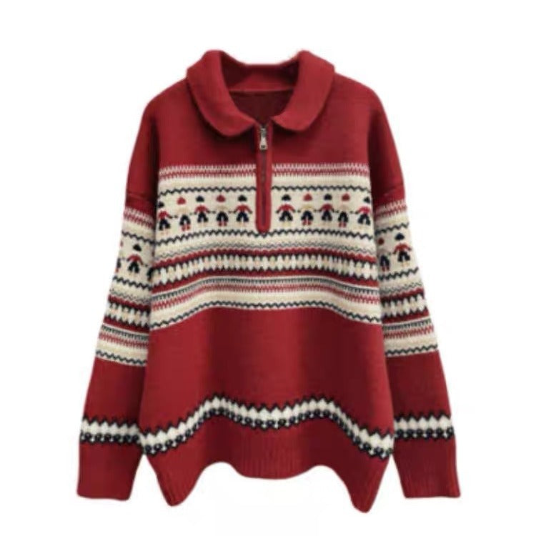 Pull chunky en tricot pour femmes avec col haut et motif norvégien décoratif Chic & Stil