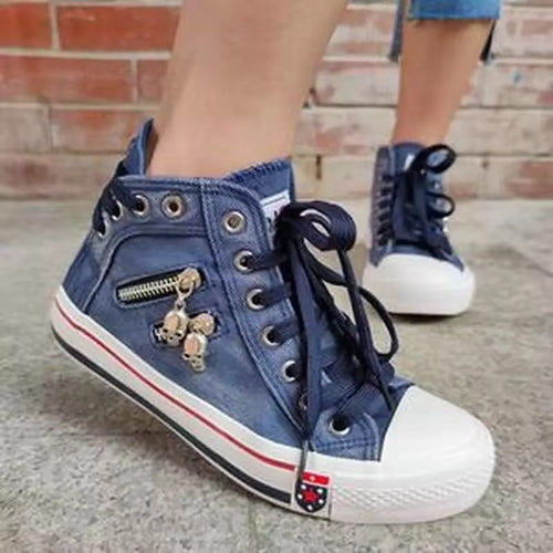 High-top sneakers for women with a modern vintage look featuring trendy zipper details Lune London