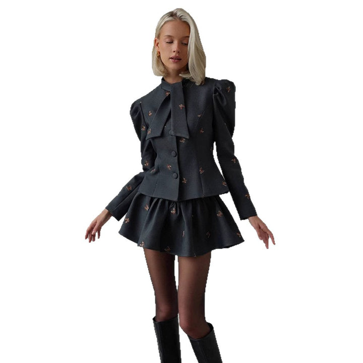 Blazer dress women with voluminous puff sleeves and an elegant bow application Lune London