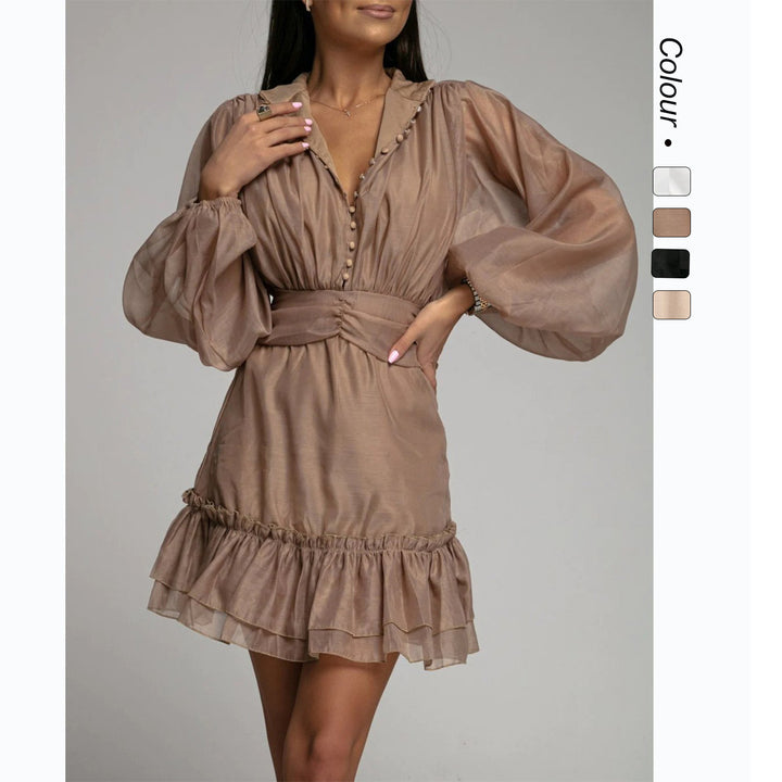 Women's mini dress with voluminous sleeves and sophisticated ruffle design Lune London