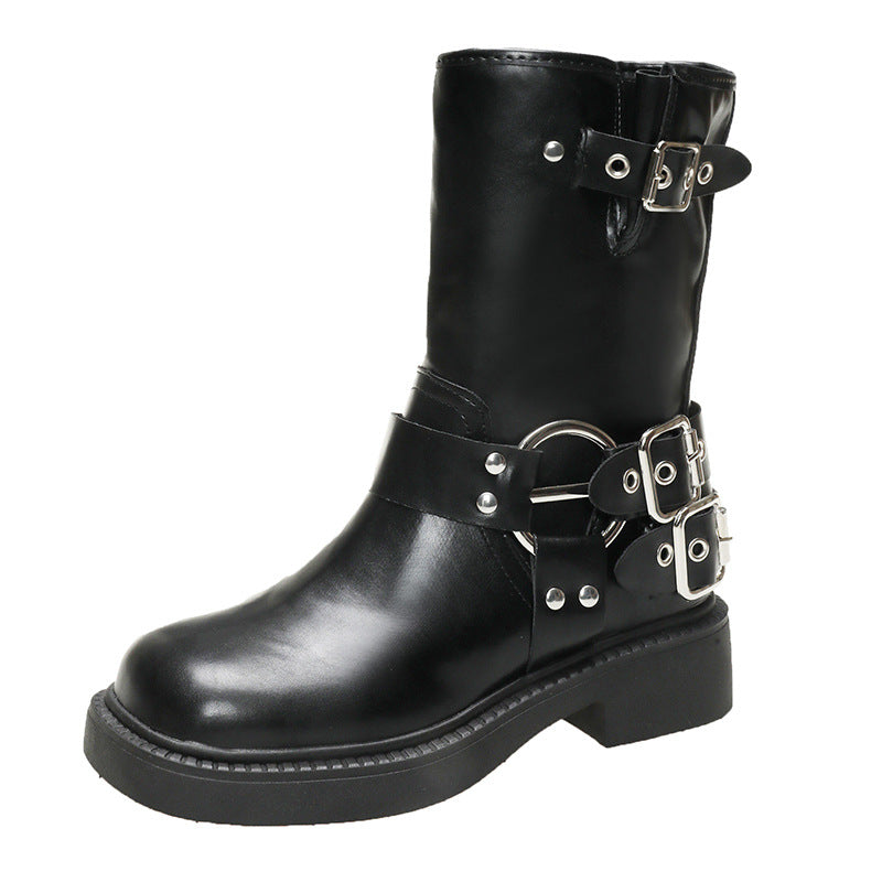 Ladies' boots with fashionable buckles and non-slip sole Lune London