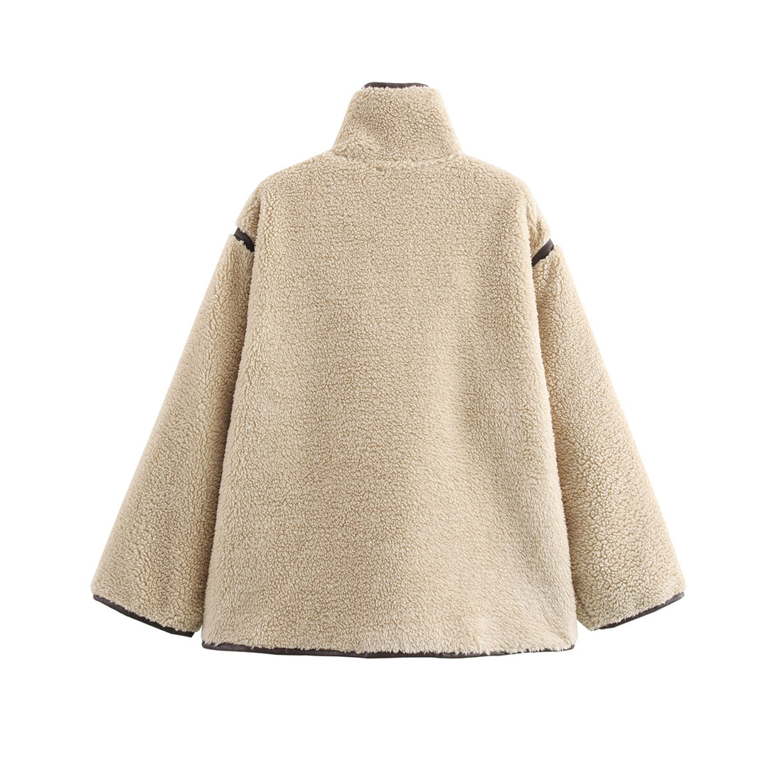 Soft fleece jacket for women with high collar and button closure Lune London