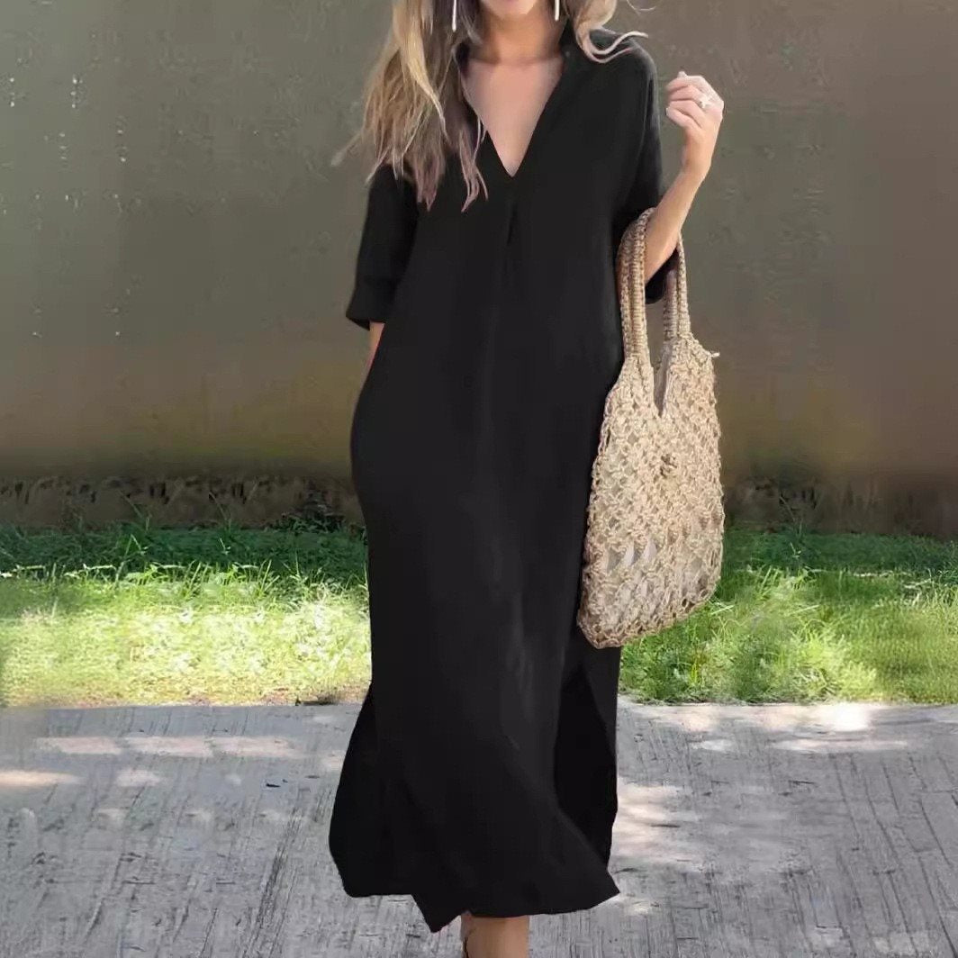 Maxi dress for women with high V-neck and relaxed fit Lune London
