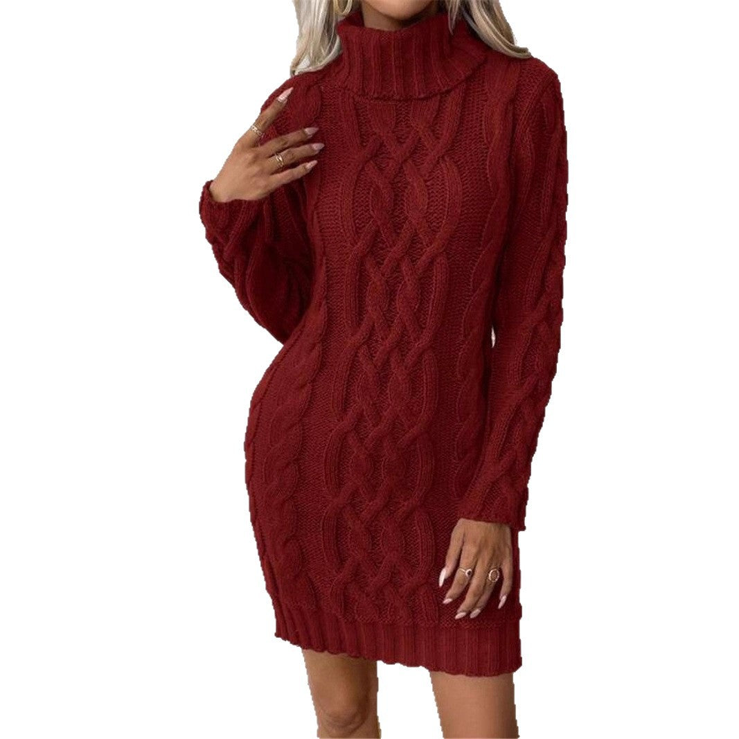 Knit dress for women with high collar and embossed pattern Lune London