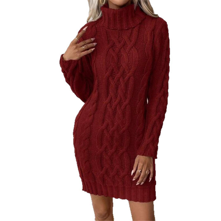 Knit dress for women with high collar and embossed pattern Lune London