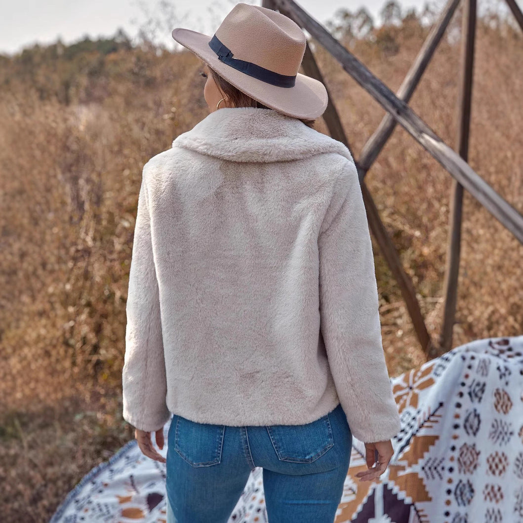 Ladies Teddy Plush Jacket with Elegant Collar Lune London