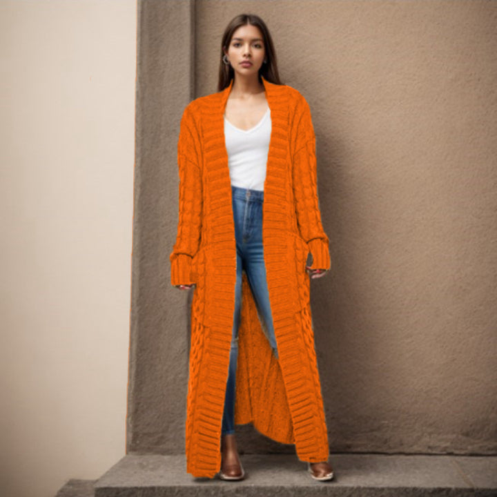 Women Thick knitted cardigan with a refined cable design and practical pockets Lune London