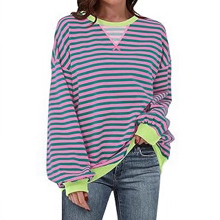Women casual sweater with striking striped pattern and elastic edges Lune London
