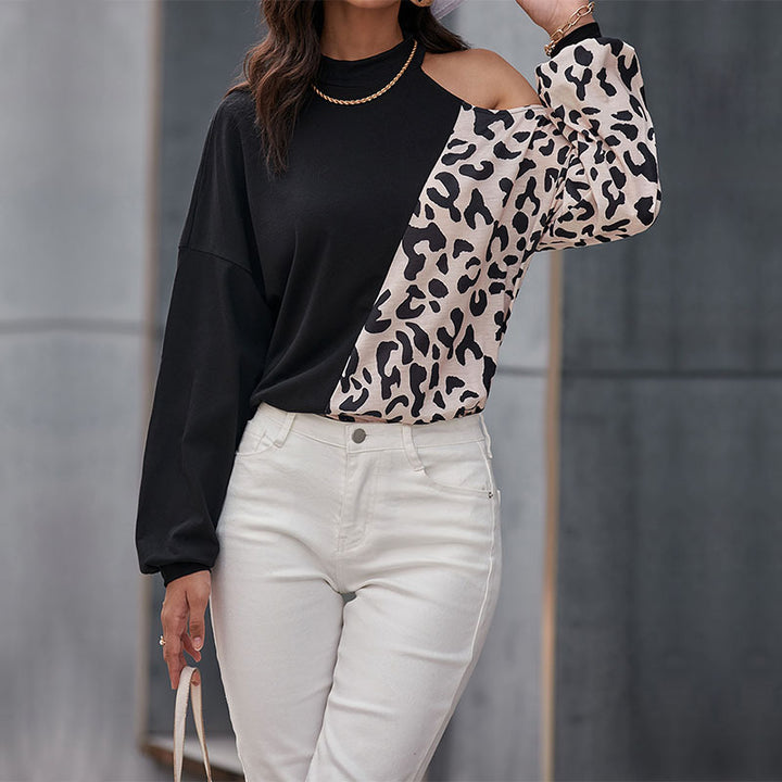 Chemise longue à manches longues pour femmes à motif léopard et inserts asymétriques Chic & Stil