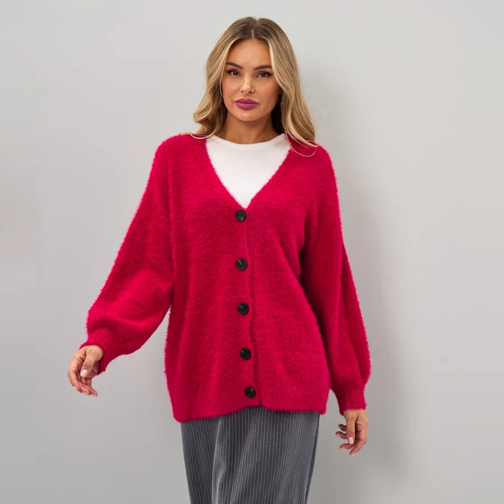 Cardigan confortable pour femmes avec coupe asymétrique et fermeture par bouton Chic & Stil