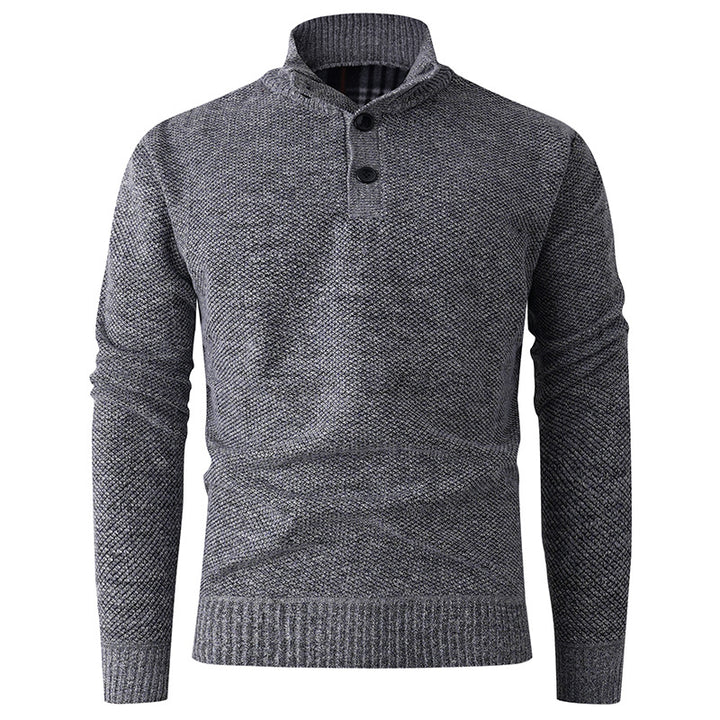 Men's knit sweater with modern high collar and decorative button details Lune London