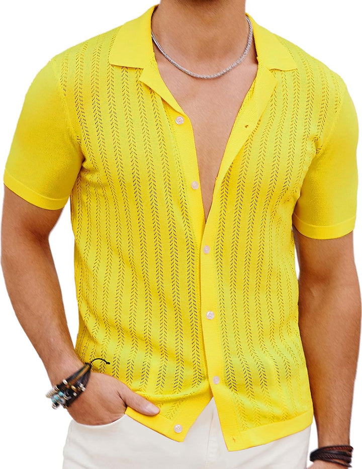 Short Sleeve Knit Shirt for Men with Textured Design Lune London