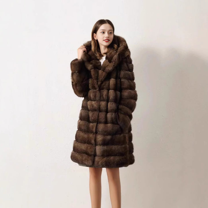 Ladies Luxurious Faux Fur Coat with Trendy Patchwork Design Lune London