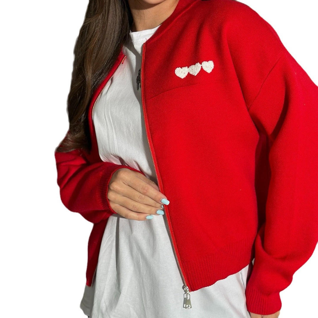 Ladies casual short-sleeve cardigan with heart-shaped appliqués Lune London