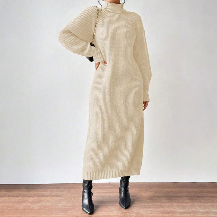 Women's Knitted Dress with High Collar and Wide Sleeves Lune London
