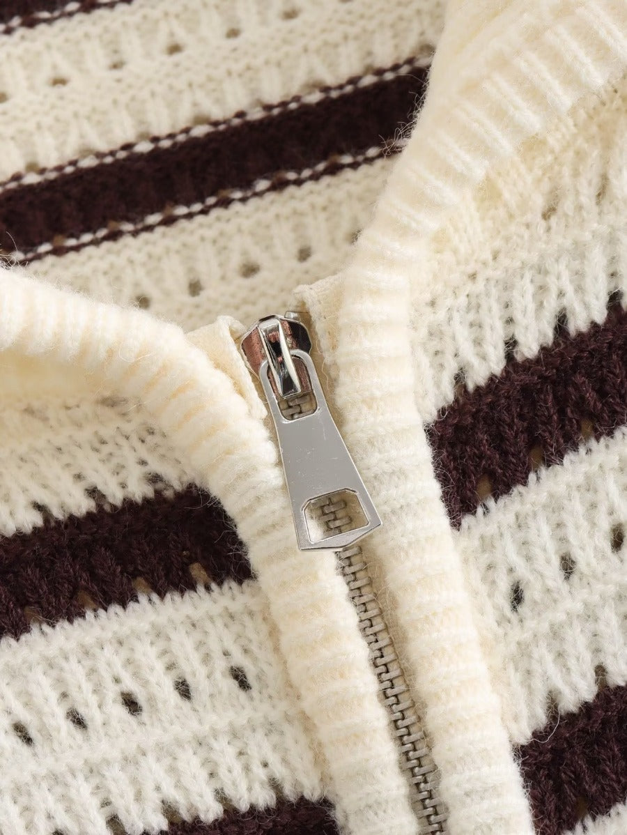 Ladies striped cardigan with modern zip closure Lune London