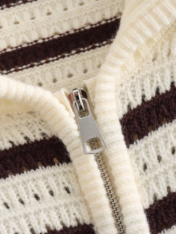 Ladies striped cardigan with modern zip closure Lune London