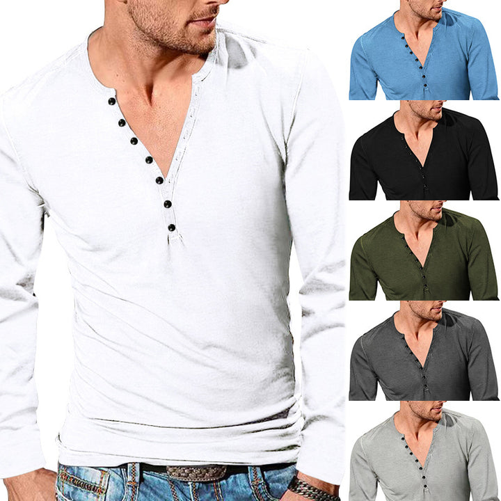 Men's Long Sleeve Henley T-Shirt with Trendy Button Details and Soft Cotton Fabric Lune London