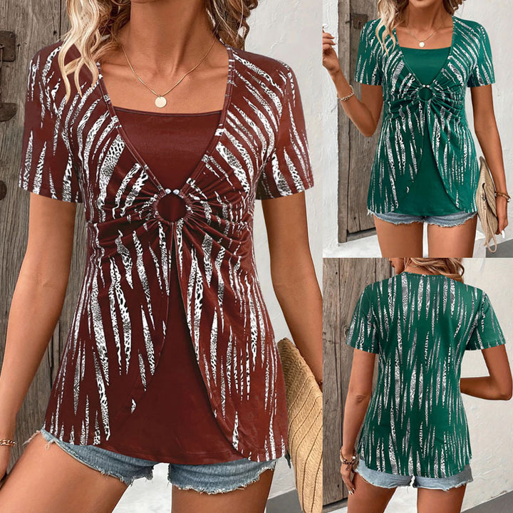 Women's top with decorative knot details and a modern pattern Lune London