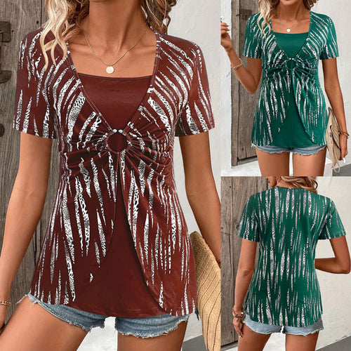 Women's top with decorative knot details and a modern pattern Lune London