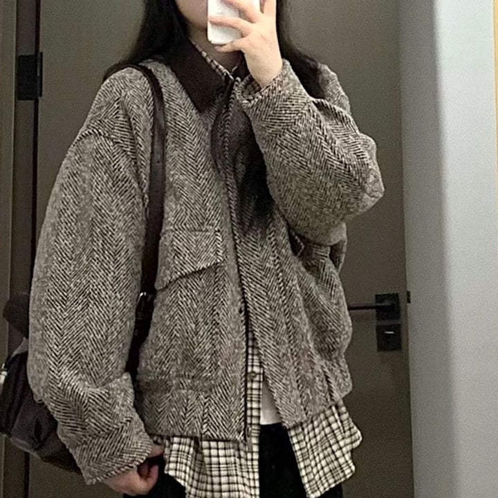 Veste en laine décontractée pour femmes avec motif à carreaux Chic & Stil