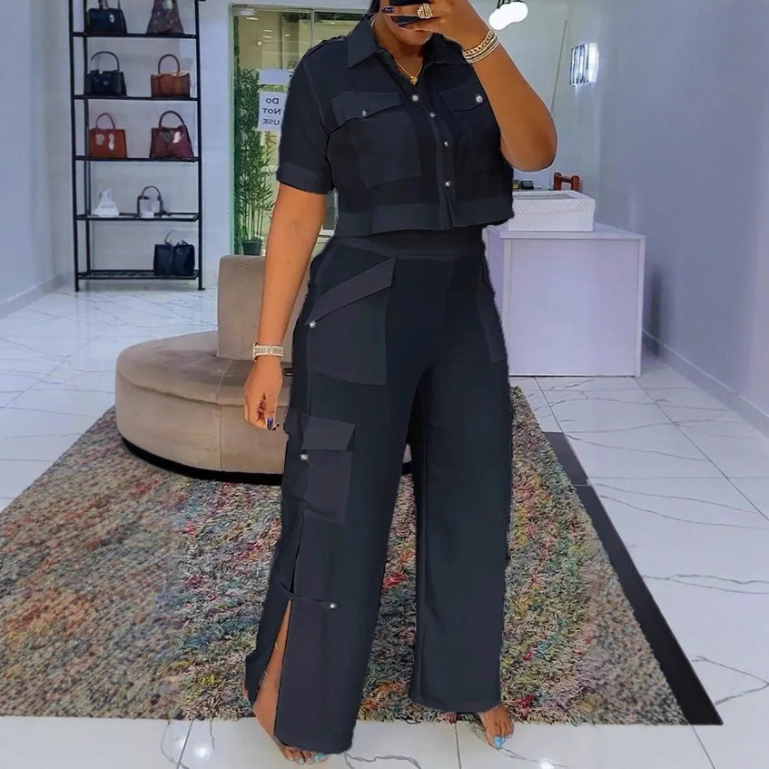 Ensemble de crop top élégant et de pantalons cargo pour femmes Chic & Stil