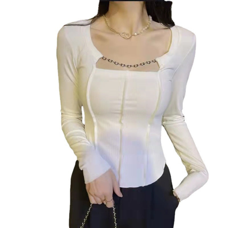 Women's long-sleeve top with sophisticated V-neckline and fine ribbed texture Chic & Stil