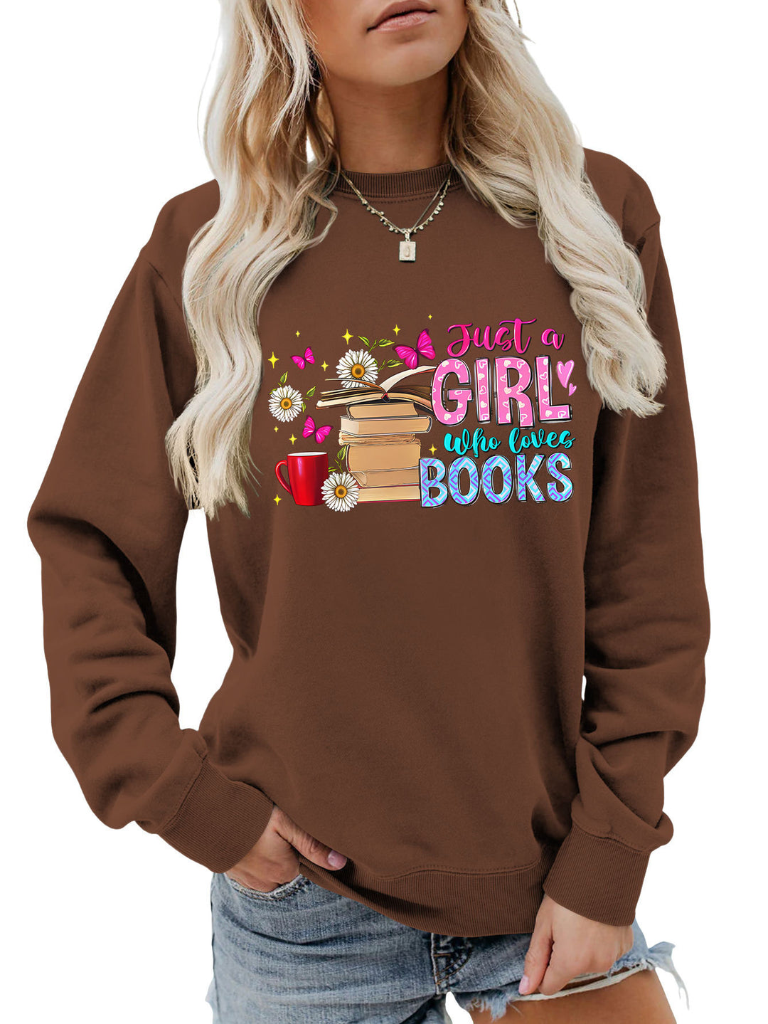 Sweat-shirt féminin avec motif de livre accrocheur et coupe décontractée Chic & Stil