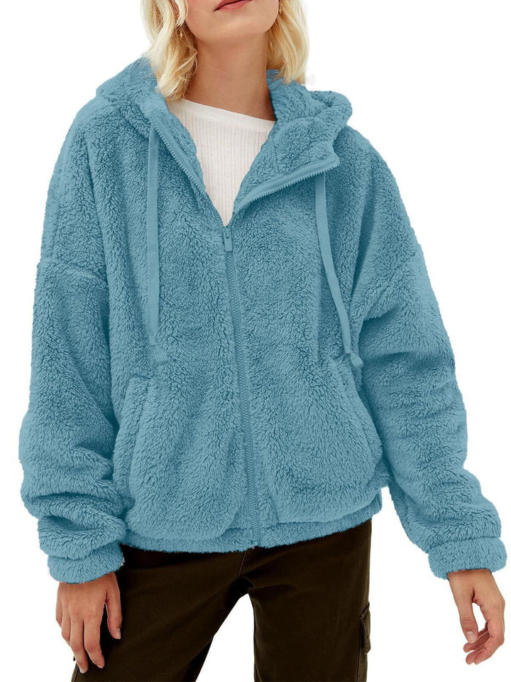 Lune London | Women's Fluffy Plush Jacket with Hood and Front Zip